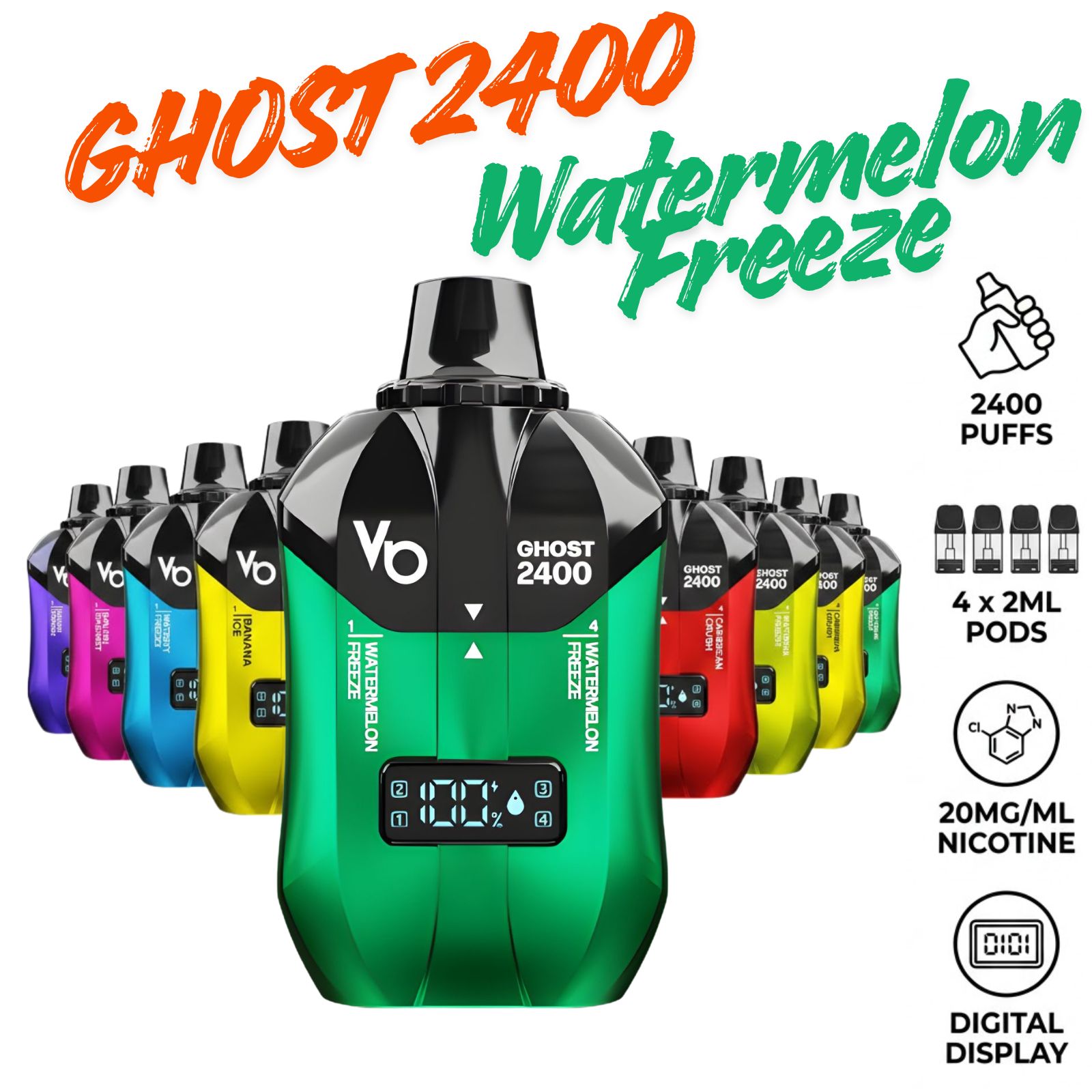 Untitled (1600 x 1600 px) (90) Ghost 2400 Vape - Watermelon Freeze (Multi)