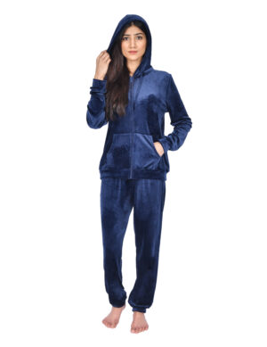 Ladies Velour 2 Piece Tracksuit - Navy