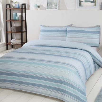 Chambray Stripe Duvet Cover With Pillowcases - Blue
