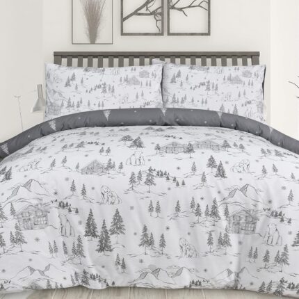 Mountain Bear Duvet Cover With Pillowcases - Grey
