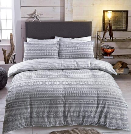 Fairisle Duvet Set With Pillowcases - Grey
