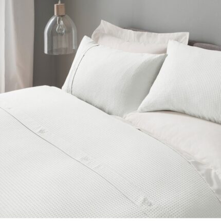 Waffle Duvet Cover With Pillowcases - White