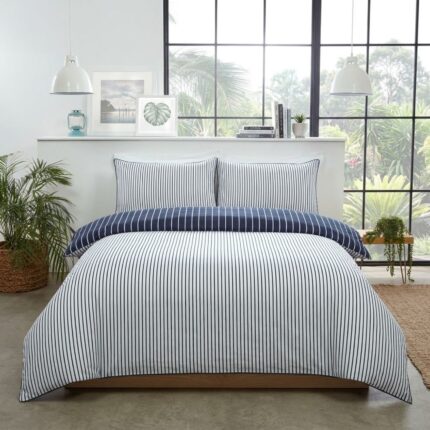 Mini Stripe Duvet Cover With Pillowcases - Blue