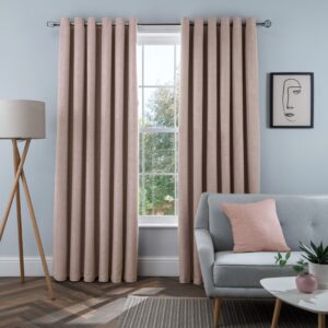 Linen Look Blackout Eyelet Curtain - Blush