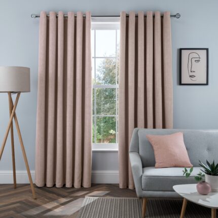 Linen Look Blackout Eyelet Curtain – Blush