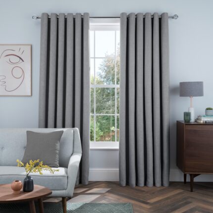 Linen Look Blackout Eyelet Curtain – Charcoal
