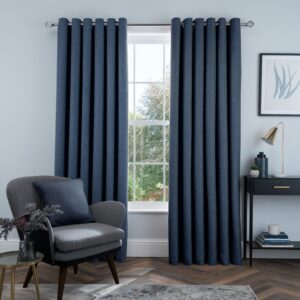 Linen Look Blackout Eyelet Curtain - Navy