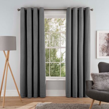 Teddy Fleece Eyelet Curtain – Grey