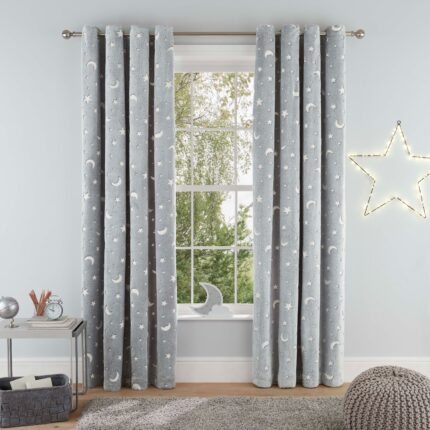 Glow in the Dark Eyelet Curtain – Grey