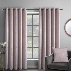 Marble Effect Velvet Eyelet Curtain - Blush