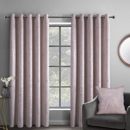Marble Effect Velvet Eyelet Curtain – Blush