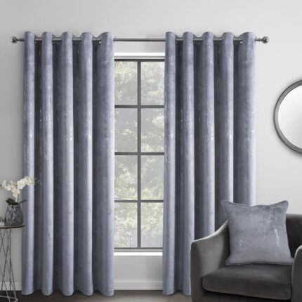 Marble Effect Velvet Eyelet Curtain – Grey