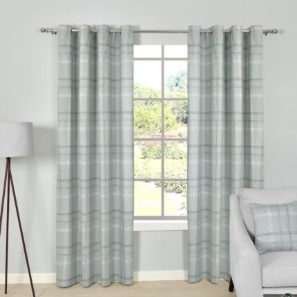 Printed Check Boutique Eyelet Curtain – Green
