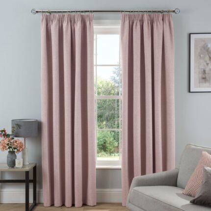 Textured Rib Weave Boutique Pencil Pleat Curtain – Blush
