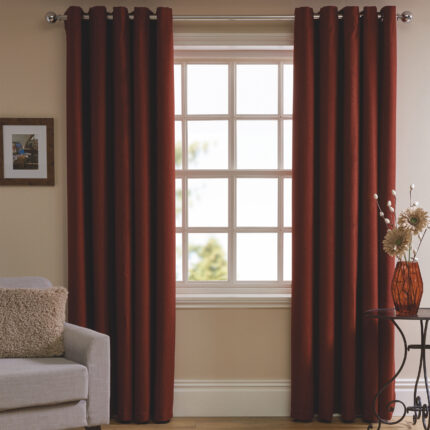 Herringbone Eyelet Lined Curtain – Red