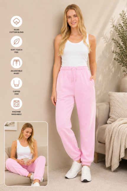 Basic Womens Cuffed Hem Jogger – Pink
