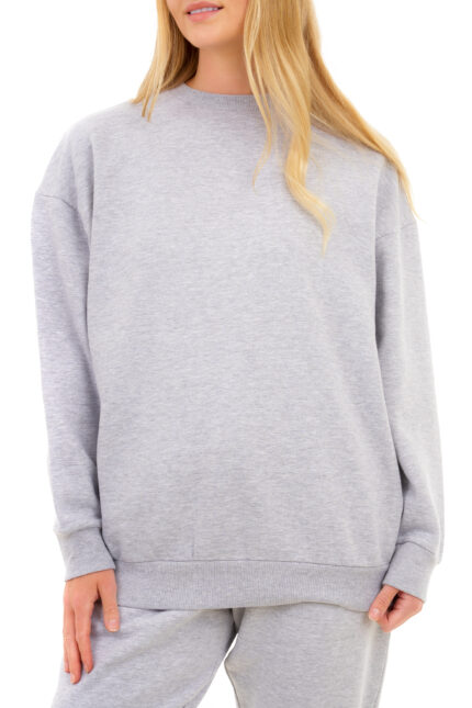 Women’s Oversized Sweatshirt Cozy Pullover Jumper Crewneck Top – Grey