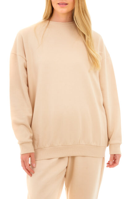 Women’s Oversized Sweatshirt Cozy Pullover Jumper Crewneck Top – Stone