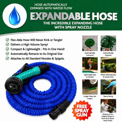 Expandable Garden Hose with Spray Nozzle – 25ft & 50ft