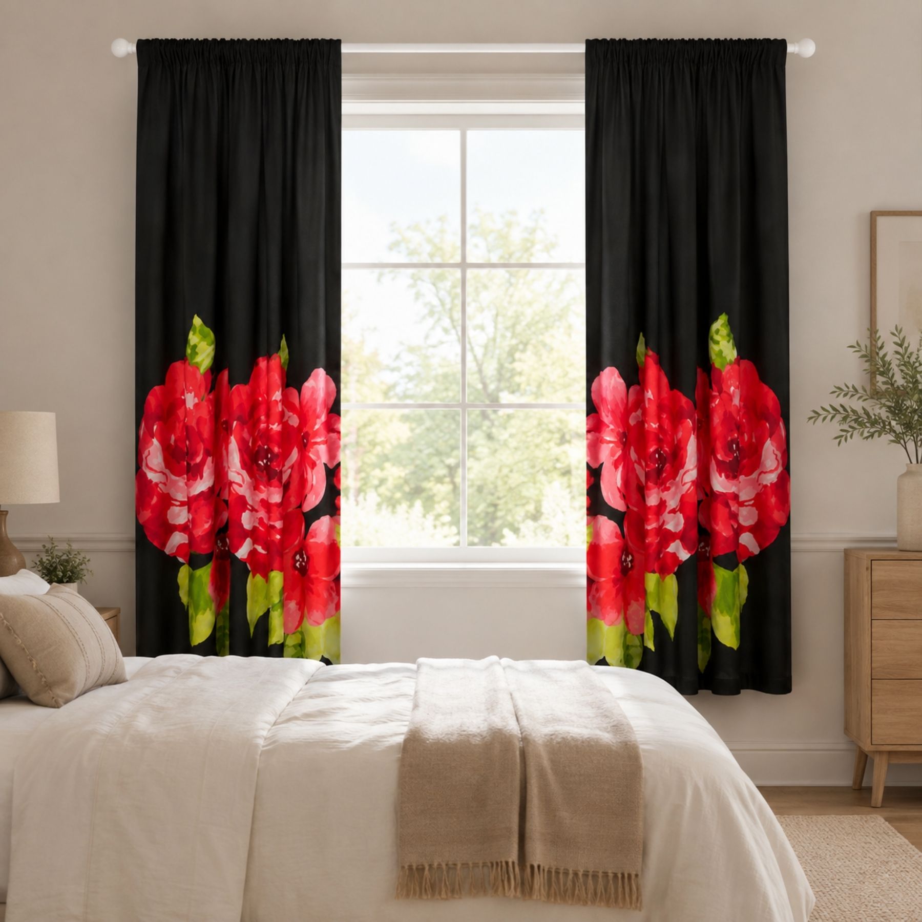 Grace Curtain - Black Red2