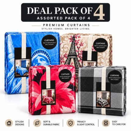 Assorted Curtains 4 Pairs Different Designs 66″ x 72″ Random Prints