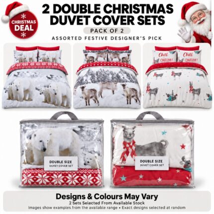 2 Pack Double Christmas Duvet Cover Sets – Assorted Festive Designer’s Pick