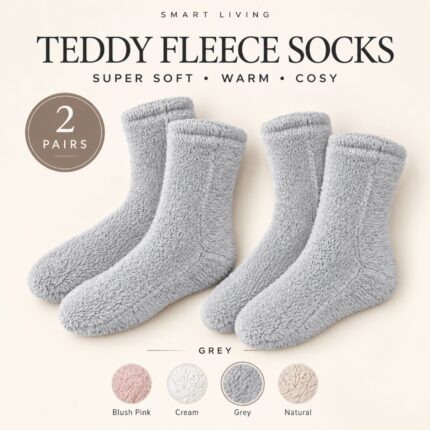 2 Pairs of Teddy Socks – Grey