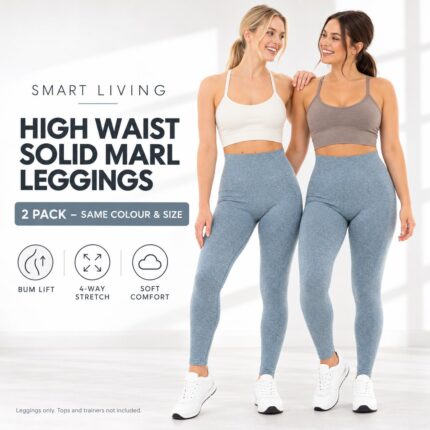 Ladies Solid Marl with Bum Lift Leggings – Blue Marl – Pair of 2