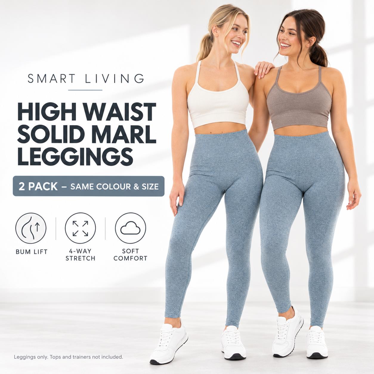 Blue_Marl_01_Hero Ladies Solid Marl with Bum Lift Leggings - Blue Marl - Pair of 2
