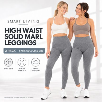Ladies Solid Marl with Bum Lift Leggings – Charcoal – Pair of 2