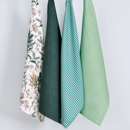 Printed & Waffle Tea Towels - Country Cot Animals (Set of 4) - Green